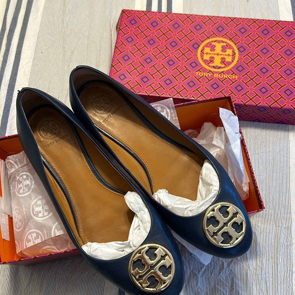 Tory Burch Royal Navy/Gold 400 Chelsea ballet flat Nappa leather Size 9